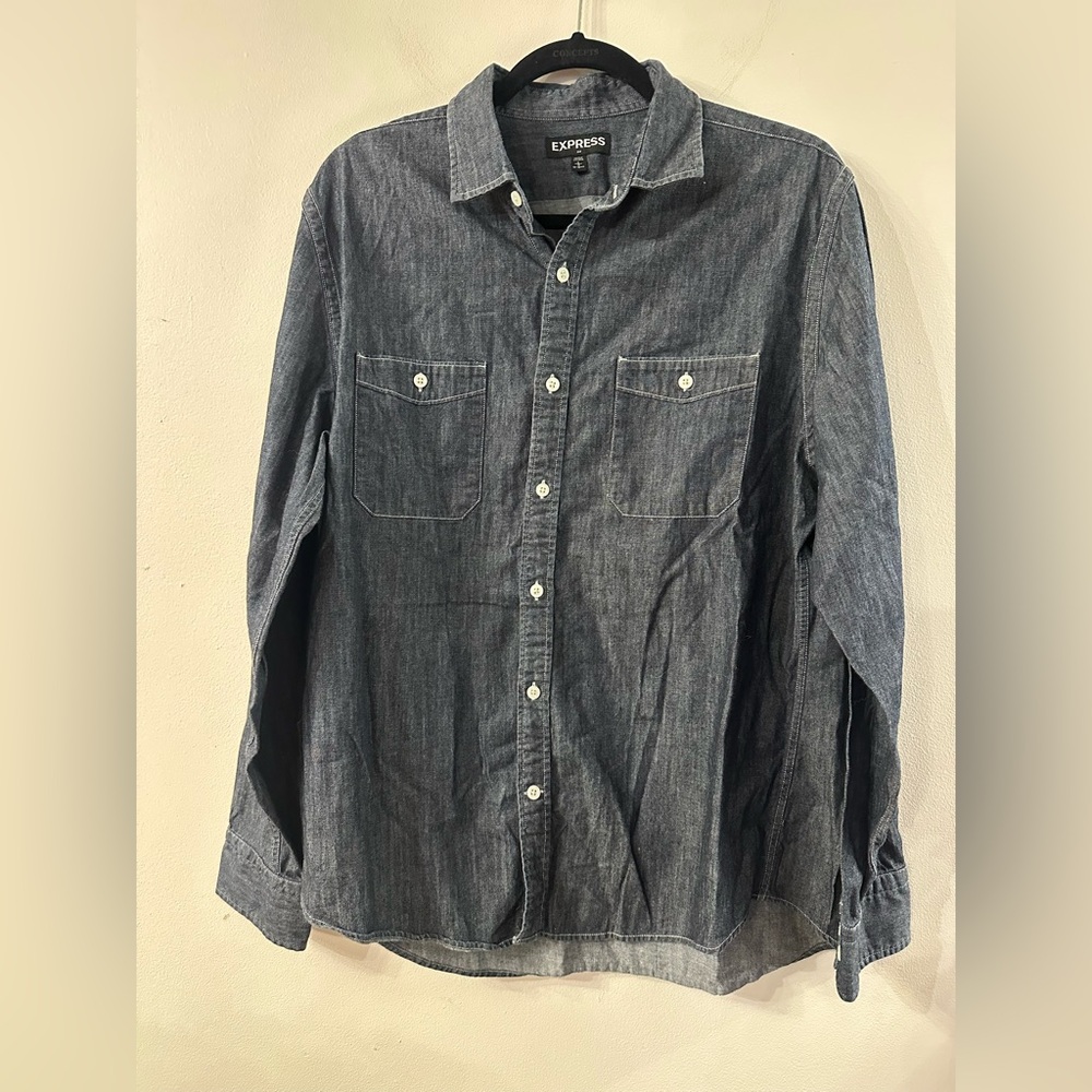 Express Dark Denim-Like Button-Up Shirt